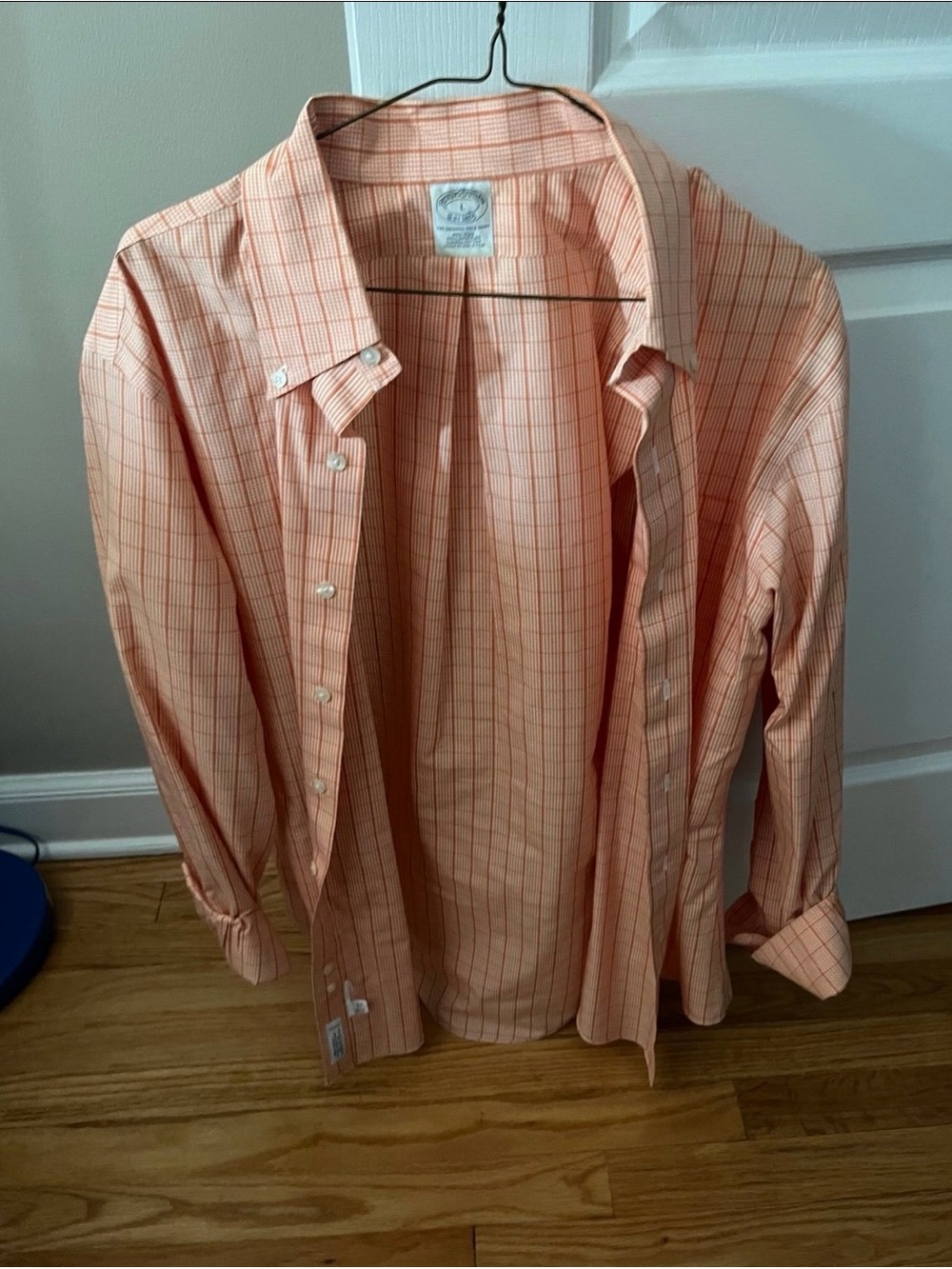 Men’s Brooks Brothers Checkered Button Up Dress Shirt Size Large Orange